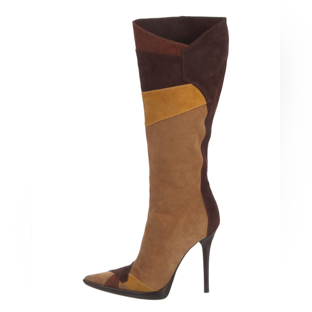 Suede colorblock pattern boots. Est Retail $960